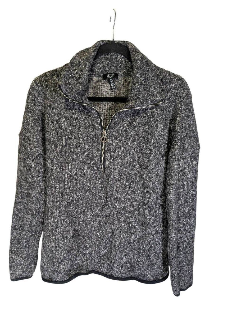 JONES NEW YORK SIGNATURE Gray 1/4 Zip Pullover Sweater Size L